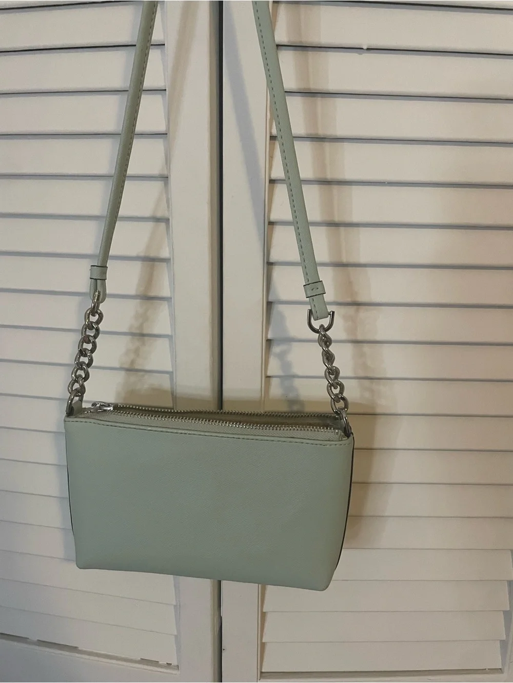 Calvin Klein Mint Green Crossbody with Chain-Accent Strap
